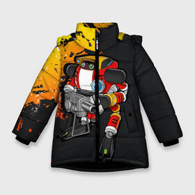 Зимняя куртка для девочек 3D с принтом Sonic E-102 Гамма в Новосибирске, ткань верха — 100% полиэстер; подклад — 100% полиэстер, утеплитель — 100% полиэстер. | длина ниже бедра, удлиненная спинка, воротник стойка и отстегивающийся капюшон. Есть боковые карманы с листочкой на кнопках, утяжки по низу изделия и внутренний карман на молнии. 

Предусмотрены светоотражающий принт на спинке, радужный светоотражающий элемент на пуллере молнии и на резинке для утяжки. | adventure | e 102 гамма | sonic battle | звуковой ежик | робот | супер ёж