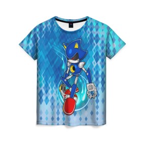 Женская футболка 3D с принтом Metal Sonic в Новосибирске, 100% полиэфир ( синтетическое хлопкоподобное полотно) | прямой крой, круглый вырез горловины, длина до линии бедер | metal sonic | видеоигры | поколения ежик соник | робот | супер ёж