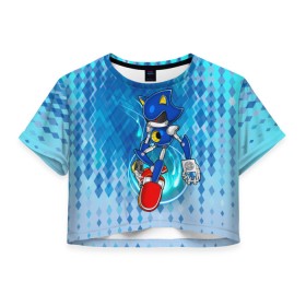 Женская футболка Crop-top 3D с принтом Metal Sonic в Новосибирске, 100% полиэстер | круглая горловина, длина футболки до линии талии, рукава с отворотами | metal sonic | видеоигры | поколения ежик соник | робот | супер ёж