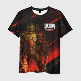 Мужская футболка 3D с принтом DOOM ETERNAL в Новосибирске, 100% полиэфир | прямой крой, круглый вырез горловины, длина до линии бедер | demons | devil | doom | doom eternal | doom guy | doom slayer | hell | iddqd | slayer | ад | демоны | дум | палач рока