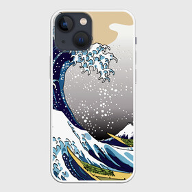 Чехол для iPhone 13 mini с принтом The great wave off kanagawa в Новосибирске,  |  | the great wave off kanagawa | большая волна | большая волна в канагаве | волна | гора | исккуство | канагава | картина | кацусика хокусай | молочный | серый | япония