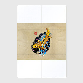 Магнитный плакат 2Х3 с принтом Золотая рыба кои в Новосибирске, Полимерный материал с магнитным слоем | 6 деталей размером 9*9 см | Тематика изображения на принте: волны | золотая | иероглиф | иллюстрация | китайская | кои | краски | море | разноцветная | рисунок | рыбка | рыбы | традиционная | узор | японская | яркая