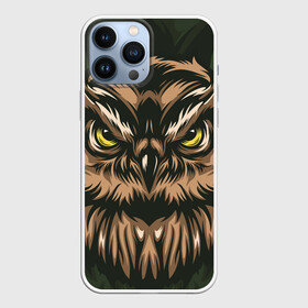 Чехол для iPhone 13 Pro Max с принтом Хищная сова в Новосибирске,  |  | Тематика изображения на принте: adventure | outdoor | глаза | злая | лес | плакат | приключения | природа | птица | сова | хищная