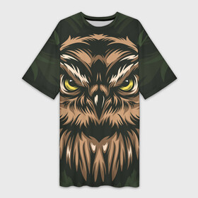 Платье-футболка 3D с принтом Хищная сова в Новосибирске,  |  | adventure | outdoor | глаза | злая | лес | плакат | приключения | природа | птица | сова | хищная