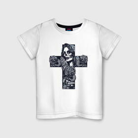 Детская футболка хлопок с принтом Крест с девушкой (с черепом) в Новосибирске, 100% хлопок | круглый вырез горловины, полуприлегающий силуэт, длина до линии бедер | волосы | дама | девушка | корона | кости | крест | пиковая | праздник | розы | череп