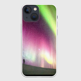 Чехол для iPhone 13 mini с принтом Северное сияние в Новосибирске,  |  | love | northern lights | romantic | влюбленная пара | девушка и парень | любовь | он и она | поцелуй | романтика | северная сияние