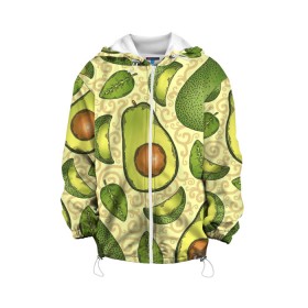 Детская куртка 3D с принтом Авокадо в Новосибирске, 100% полиэстер | застежка — молния, подол и капюшон оформлены резинкой с фиксаторами, по бокам — два кармана без застежек, один потайной карман на груди, плотность верхнего слоя — 90 г/м2; плотность флисового подклада — 260 г/м2 | авокадо | зеленый | лайм | листок