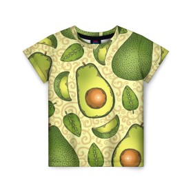 Детская футболка 3D с принтом Авокадо в Новосибирске, 100% гипоаллергенный полиэфир | прямой крой, круглый вырез горловины, длина до линии бедер, чуть спущенное плечо, ткань немного тянется | авокадо | зеленый | лайм | листок