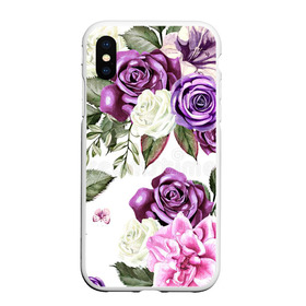 Чехол для iPhone XS Max матовый с принтом Красивые розы в Новосибирске, Силикон | Область печати: задняя сторона чехла, без боковых панелей | Тематика изображения на принте: белые розы | белый | необычные | розовый | розы | синие розы | синий | фиолетовые розы | фиолетовый | цветы