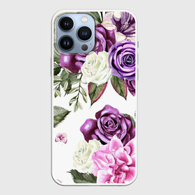 Чехол для iPhone 13 Pro Max с принтом Красивые розы в Новосибирске,  |  | белые розы | белый | необычные | розовый | розы | синие розы | синий | фиолетовые розы | фиолетовый | цветы