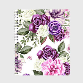 Тетрадь с принтом Красивые розы в Новосибирске, 100% бумага | 48 листов, плотность листов — 60 г/м2, плотность картонной обложки — 250 г/м2. Листы скреплены сбоку удобной пружинной спиралью. Уголки страниц и обложки скругленные. Цвет линий — светло-серый
 | Тематика изображения на принте: белые розы | белый | необычные | розовый | розы | синие розы | синий | фиолетовые розы | фиолетовый | цветы