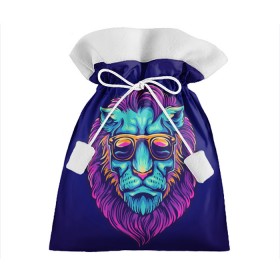 Подарочный 3D мешок с принтом Неоновый лев в очках в Новосибирске, 100% полиэстер | Размер: 29*39 см | грива | животные | закат | зверей | кошка | лев | лето | львенок | неоновая | очки | пляж | прайд | разноцветная | солнце | тигр | царь