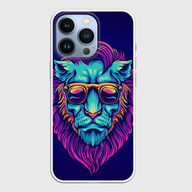 Чехол для iPhone 13 Pro с принтом Неоновый лев в очках в Новосибирске,  |  | грива | животные | закат | зверей | кошка | лев | лето | львенок | неоновая | очки | пляж | прайд | разноцветная | солнце | тигр | царь