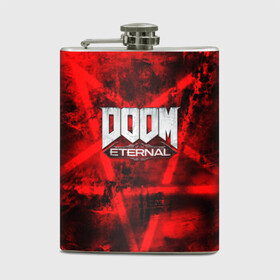 Фляга с принтом Doom Eternal в Новосибирске, металлический корпус | емкость 0,22 л, размер 125 х 94 мм. Виниловая наклейка запечатывается полностью | Тематика изображения на принте: bethesda softworks | doom eternal | doomguy | id software | демоны | дум этернал | марс | палач рока | этернал