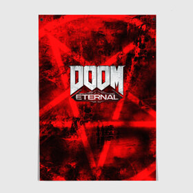 Постер с принтом Doom Eternal в Новосибирске, 100% бумага
 | бумага, плотность 150 мг. Матовая, но за счет высокого коэффициента гладкости имеет небольшой блеск и дает на свету блики, но в отличии от глянцевой бумаги не покрыта лаком | Тематика изображения на принте: bethesda softworks | doom eternal | doomguy | id software | демоны | дум этернал | марс | палач рока | этернал