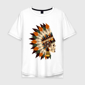 Мужская футболка хлопок Oversize с принтом Индейские мотивы в Новосибирске, 100% хлопок | свободный крой, круглый ворот, “спинка” длиннее передней части | арт | индеец | индейцы | перо | перья | стрела стрелы | сша | череп | черепа