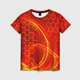 Женская футболка 3D с принтом Неоновый Огонь в Новосибирске, 100% полиэфир ( синтетическое хлопкоподобное полотно) | прямой крой, круглый вырез горловины, длина до линии бедер | 2 цвета | hexagon | neon | арт | без рисунка | битва | взрыв | волны | дым | искусство | картина | кисть | краски | красный | красочная | неон | огней | огонь | оранжевый | пламя | поп | прикольная | пятна