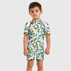 Детский купальный костюм 3D с принтом Оранжевое лето в Новосибирске, Полиэстер 85%, Спандекс 15% | застежка на молнии на спине | summer | апельсины | летние принты | лето | лето 2020 | лимоны | оранжевое лето | персики | пляж | фрукты