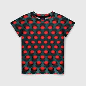 Детская футболка 3D с принтом Раскалённый красный 3Д в Новосибирске, 100% гипоаллергенный полиэфир | прямой крой, круглый вырез горловины, длина до линии бедер, чуть спущенное плечо, ткань немного тянется | горошек | железо | жесть | излучение | иллюзия | круги | лампочки | металл | оболочка | объём | сияние | соты | сталь | фонари | шарики | шары