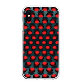 Чехол для iPhone XS Max матовый с принтом Раскалённый красный 3Д в Новосибирске, Силикон | Область печати: задняя сторона чехла, без боковых панелей | горошек | железо | жесть | излучение | иллюзия | круги | лампочки | металл | оболочка | объём | сияние | соты | сталь | фонари | шарики | шары