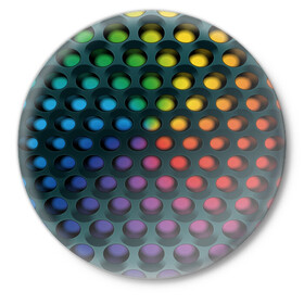 Значок с принтом 3Д спектр в Новосибирске,  металл | круглая форма, металлическая застежка в виде булавки | Тематика изображения на принте: горошек | железо | жесть | излучение | иллюзия | круги | лампочки | металл | оболочка | объём | радуга | сияние | соты | сталь | фонари | шарики | шары
