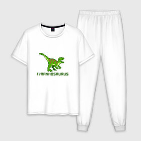 Мужская пижама хлопок с принтом Tyrannosaurus в Новосибирске, 100% хлопок | брюки и футболка прямого кроя, без карманов, на брюках мягкая резинка на поясе и по низу штанин
 | tyrannosaurus | динозавр | пиксельный динозавр | пиксельный рисунок