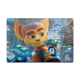 Пазл магнитный 126 элементов с принтом Ratchet & Clank Rift Apart в Новосибирске, полимерный материал с магнитным слоем | 126 деталей, размер изделия —  180*270 мм | Тематика изображения на принте: ratchet  clank rift apart | игра | персонаж | рисунок