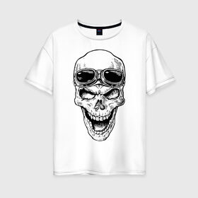 Женская футболка хлопок Oversize с принтом Skull в Новосибирске, 100% хлопок | свободный крой, круглый ворот, спущенный рукав, длина до линии бедер
 | grin | jaw | orbits | skull | teeth | глазницы | зубы | оскал | очки | пасть | череп