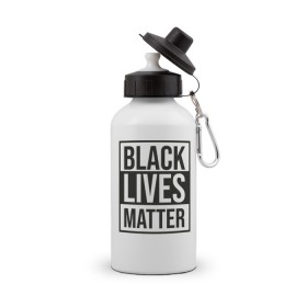 Бутылка спортивная с принтом BLACK LIVES MATTER в Новосибирске, металл | емкость — 500 мл, в комплекте две пластиковые крышки и карабин для крепления | Тематика изображения на принте: black | internet | lives | matter | meme | интернет | мем