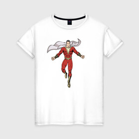 Женская футболка хлопок с принтом Шазам в Новосибирске, 100% хлопок | прямой крой, круглый вырез горловины, длина до линии бедер, слегка спущенное плечо | dc | shazam | vdsvar | warner bros. | билли бэтсон | супергерой | шазам