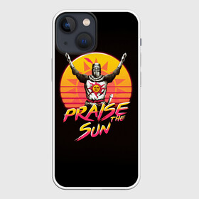 Чехол для iPhone 13 mini с принтом PRAISE THE SUN в Новосибирске,  |  | Тематика изображения на принте: dark | dark souls | demon souls | knight | praise the sun | дарк соулс | демон соулс | игры | рыцарь | темные души | тьма