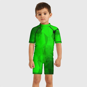 Детский купальный костюм 3D с принтом GREEN в Новосибирске, Полиэстер 85%, Спандекс 15% | застежка на молнии на спине | abstract | abstraction | color | fractal | geometry | paitnt | polygon | polygonal | psy | абстракция | геометрия | краски | неоновые | полигоны | психоделика | фрактал