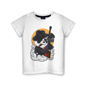 Детская футболка хлопок с принтом Panda Gangster в Новосибирске, 100% хлопок | круглый вырез горловины, полуприлегающий силуэт, длина до линии бедер | art | automatic | bandit | gangster | panda | weapons | автомат | арт | бандит | гангстер | оружие | панда