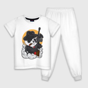 Детская пижама хлопок с принтом Panda Gangster в Новосибирске, 100% хлопок |  брюки и футболка прямого кроя, без карманов, на брюках мягкая резинка на поясе и по низу штанин
 | art | automatic | bandit | gangster | panda | weapons | автомат | арт | бандит | гангстер | оружие | панда