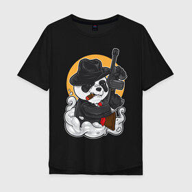 Мужская футболка хлопок Oversize с принтом Panda Gangster в Новосибирске, 100% хлопок | свободный крой, круглый ворот, “спинка” длиннее передней части | art | automatic | bandit | gangster | panda | weapons | автомат | арт | бандит | гангстер | оружие | панда