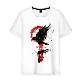 Мужская футболка хлопок с принтом Ворон в Новосибирске, 100% хлопок | прямой крой, круглый вырез горловины, длина до линии бедер, слегка спущенное плечо. | art | bird | crow | raven | sign | арт | ворон | ворона | знак | птица