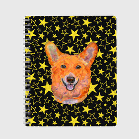 Тетрадь с принтом Corgi Stars в Новосибирске, 100% бумага | 48 листов, плотность листов — 60 г/м2, плотность картонной обложки — 250 г/м2. Листы скреплены сбоку удобной пружинной спиралью. Уголки страниц и обложки скругленные. Цвет линий — светло-серый
 | corgi | dog | dogs | instagram | korgi | star | stars | telegram | tik tok | vk | звездочка | звездочки | звезды | корги | лапки | лапы | милая | пёс | песик | псы | сабака | сабачка | собака | собачка | собачки