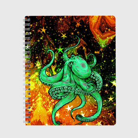 Тетрадь с принтом Cosmo Octopus в Новосибирске, 100% бумага | 48 листов, плотность листов — 60 г/м2, плотность картонной обложки — 250 г/м2. Листы скреплены сбоку удобной пружинной спиралью. Уголки страниц и обложки скругленные. Цвет линий — светло-серый
 | Тематика изображения на принте: cosmo | kraken | medusa | meduza | ocean | octopus | pirates | арт | ван | гог | звезды | искусство | картина | космос | кракен | красочный | медуза | море | океан | осьминог | пираты | принт | стиль