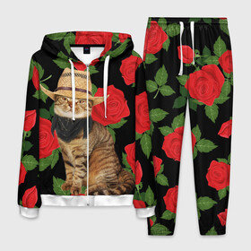 Мужской костюм 3D с принтом Мачо Котик Ковбой в Новосибирске, 100% полиэстер | Манжеты и пояс оформлены тканевой резинкой, двухслойный капюшон со шнурком для регулировки, карманы спереди | cat | cats | kitten | mem | memes | rose | roses | глаза | глазки | киска | кот | котёнок | котик | котики | котэ | котята | кошак | кошка | кошки | красивая | мем | мемчики | милая | прикольная | роза | розы | светлая | темная