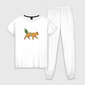Женская пижама хлопок с принтом АнанасоКот в Новосибирске, 100% хлопок | брюки и футболка прямого кроя, без карманов, на брюках мягкая резинка на поясе и по низу штанин | ананас | животное | кот | рисунок | фрукт