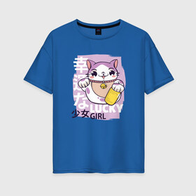 Женская футболка хлопок Oversize с принтом Счастливчик для неё в Новосибирске, 100% хлопок | свободный крой, круглый ворот, спущенный рукав, длина до линии бедер
 | anime | boy | kawaii | lucky | manga | аниме | девочка | девушка | день валентина | день влюбленных | для двоих | для девушки | для дочки | для жены | для любимой | женщина | кавайная | кавайный | кот | котик | любовь