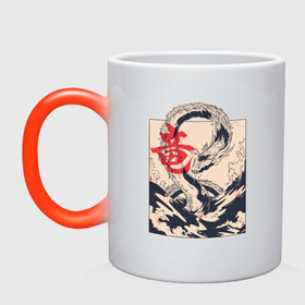Кружка хамелеон с принтом Морской дракон в Новосибирске, керамика | меняет цвет при нагревании, емкость 330 мл | dragon | japan | japanese | kanji | ocean | sea | sea dragon | storm | wave | yakuza | арт | большая волна | в японском стиле | дракон | иероглиф | кандзи | картина | море | океан | стиль | тату | татуировка | шторм | якудза | якузды