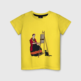 Детская футболка хлопок с принтом Фрида за мольбертом в Новосибирске, 100% хлопок | круглый вырез горловины, полуприлегающий силуэт, длина до линии бедер | artist | frida kahlo | фрида | фрида кало | художница