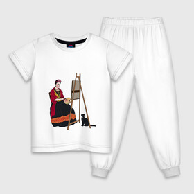Детская пижама хлопок с принтом Фрида за мольбертом в Новосибирске, 100% хлопок |  брюки и футболка прямого кроя, без карманов, на брюках мягкая резинка на поясе и по низу штанин
 | Тематика изображения на принте: artist | frida kahlo | фрида | фрида кало | художница