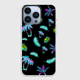 Чехол для iPhone 13 Pro с принтом Tropiki в Новосибирске,  |  | брызги красок | кокос | космос | краска | летняя ночь | лето | лист пальмы | неон | неоновая пальма | пальма | перо | пляж