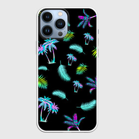 Чехол для iPhone 13 Pro Max с принтом Tropiki в Новосибирске,  |  | брызги красок | кокос | космос | краска | летняя ночь | лето | лист пальмы | неон | неоновая пальма | пальма | перо | пляж