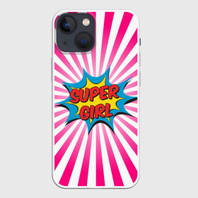 Чехол для iPhone 13 mini с принтом Super Girl в Новосибирске,  |  | chic | clothing | colorful | dress | girl | pop art | stripes | style | девушка | женский | летний | мода | надпись | повседневный | поп арт | ретро | старый | стиль | супер | шик | яркий