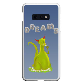 Чехол для Samsung S10E с принтом Dragon Dreams в Новосибирске, Силикон | Область печати: задняя сторона чехла, без боковых панелей | девушке | детское | дракон | дракон добрый | дракон лето | дракон мечтатель | дракон ребенку | дракон цветы | дракончик | летний дракон | лето | мечтай | мечтатель | мечты | мечты дракона