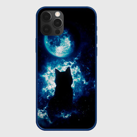 Чехол для iPhone 12 Pro с принтом Кот силуэт луна ночь звезды  в Новосибирске, силикон | область печати: задняя сторона чехла, без боковых панелей | астрономия | дымка | животные | звезды | звери | кот | котейка | котик | котэ | котя | кошка | луна | лунный кошак | месяц | мистика | мяу | ночь | нэко | ня | полнодуние | романтика | силуэт