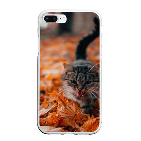 Чехол для iPhone 7Plus/8 Plus матовый с принтом мяукающий кот осенние листья в Новосибирске, Силикон | Область печати: задняя сторона чехла, без боковых панелей | золотая осень | кот | кошка | крик | листва | листья | мяу | мяукает | осень | сезон | уличный котейка